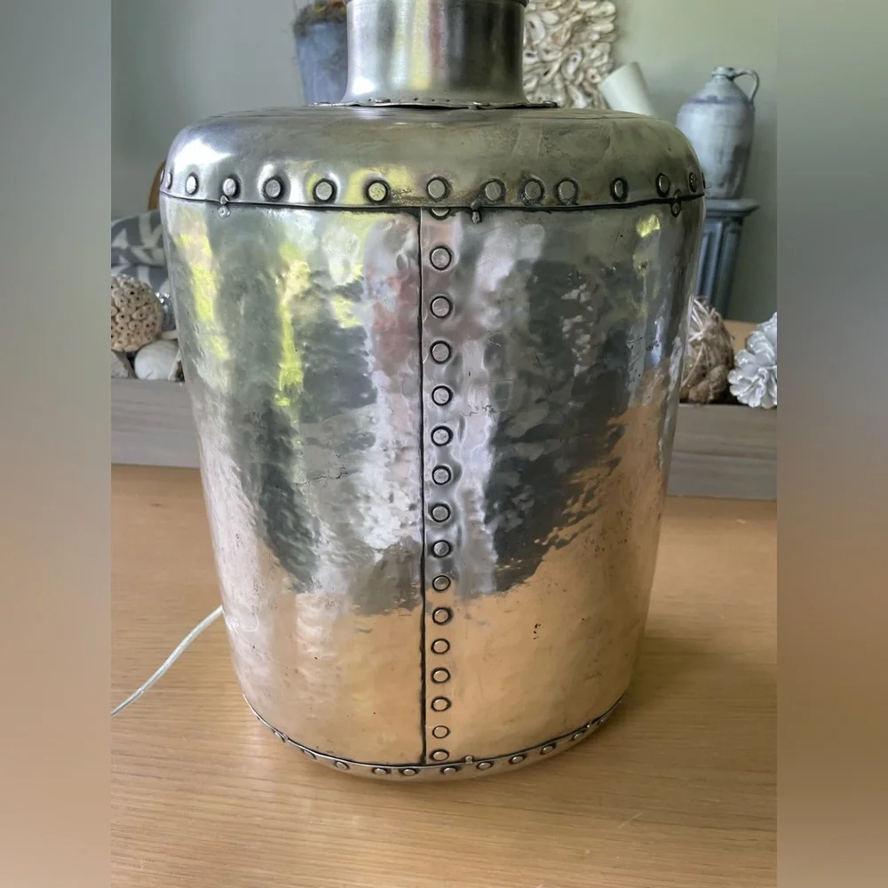 POTTERY BARN SILVER HAMMERED METAL LAMP